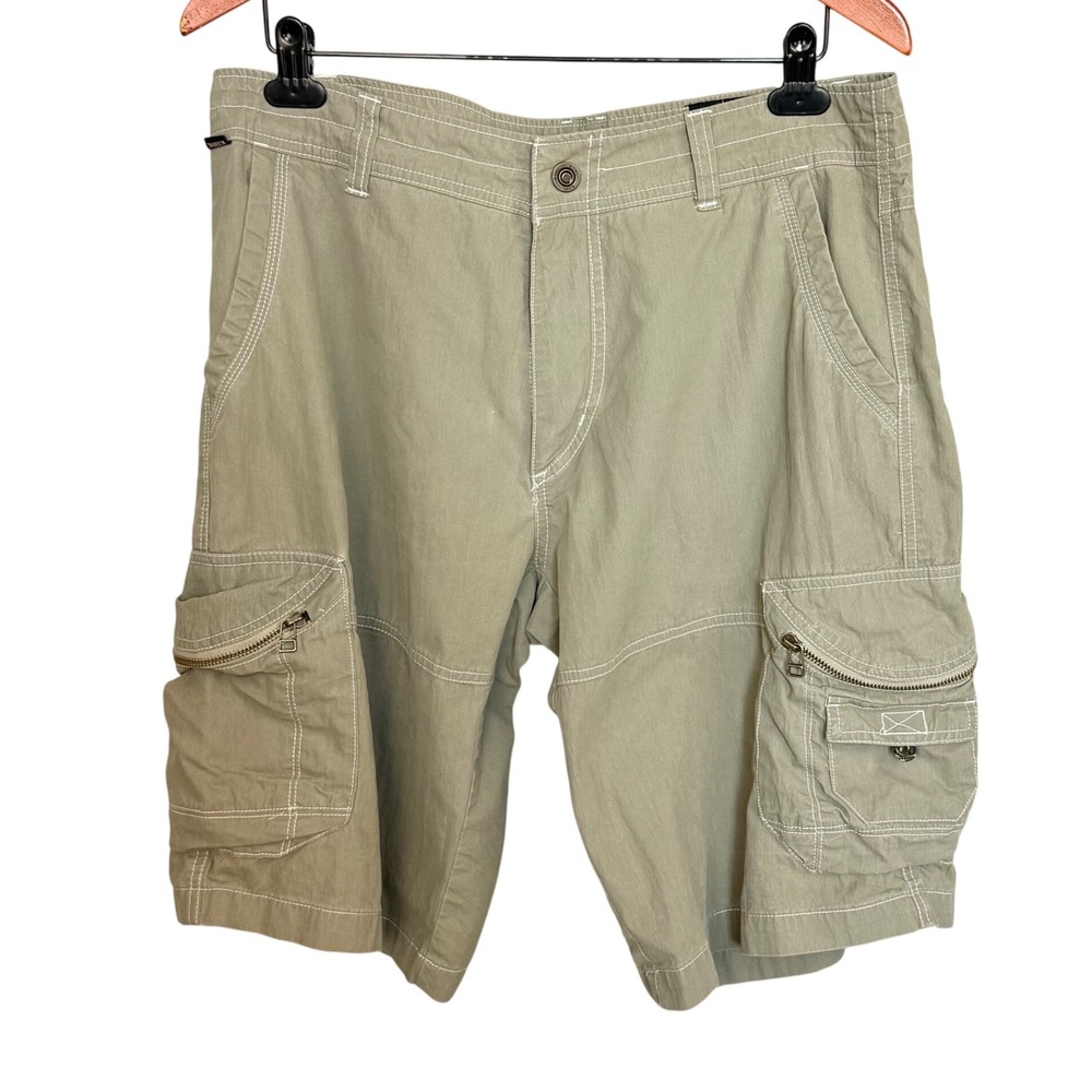 Kuhl Mens Ambush Cargo Shorts 34 Tan Khaki Vintage Patina Dye Cotton Hiking